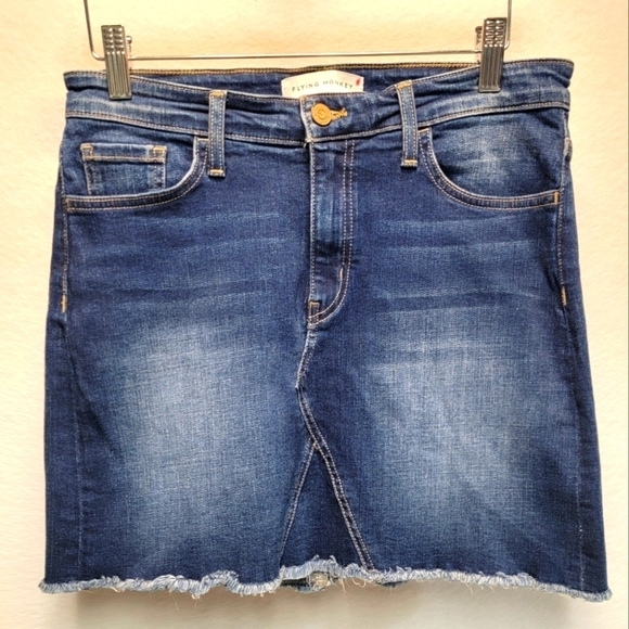Flying Monkey Platinum High Rise Raw Hem Denim Jean Mini Skirt Size 29-in - Picture 1 of 9